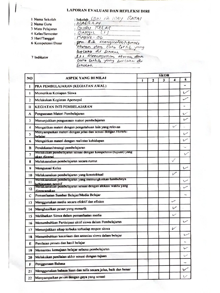Butir 20 Laporan Evaluasi Dan Refleksi Diri Guru | PDF