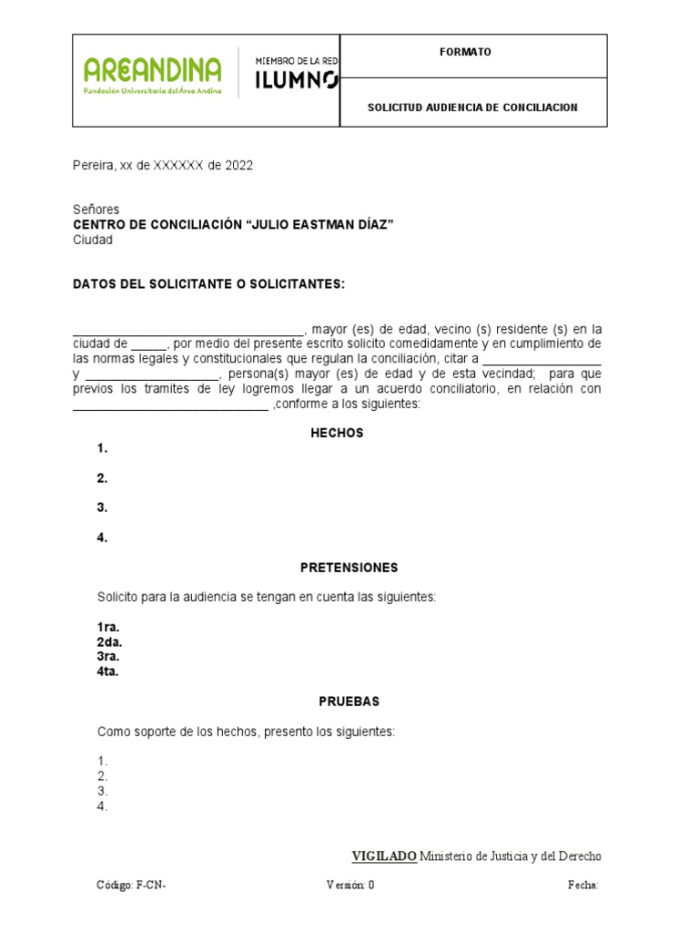 Solicitud de Audiencia de Conciliación | PDF | Justicia | Crimen y ...