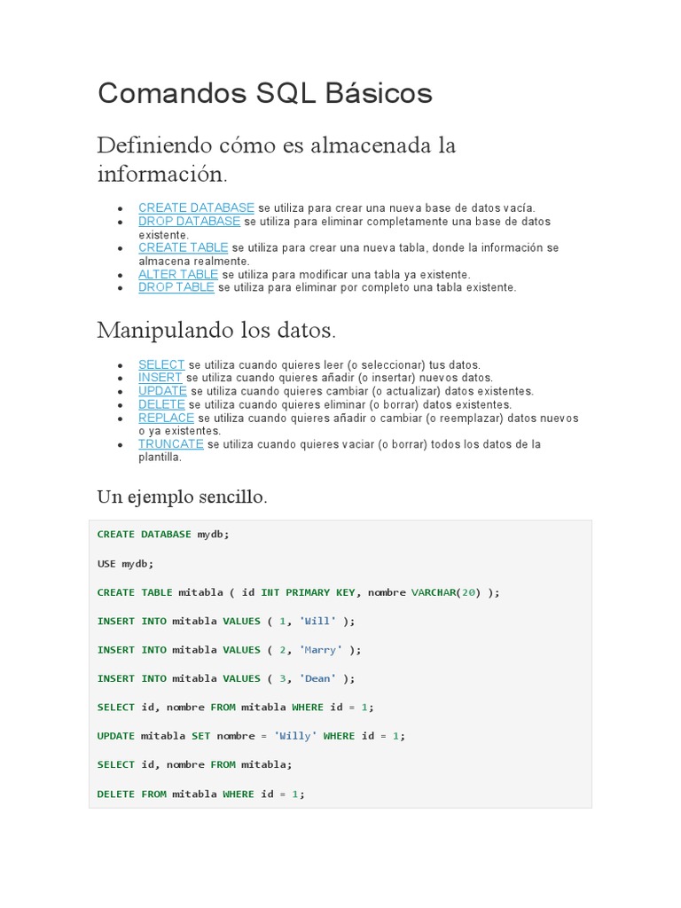 Comandos SQL Básicos | PDF | SQL | Ingeniería de software