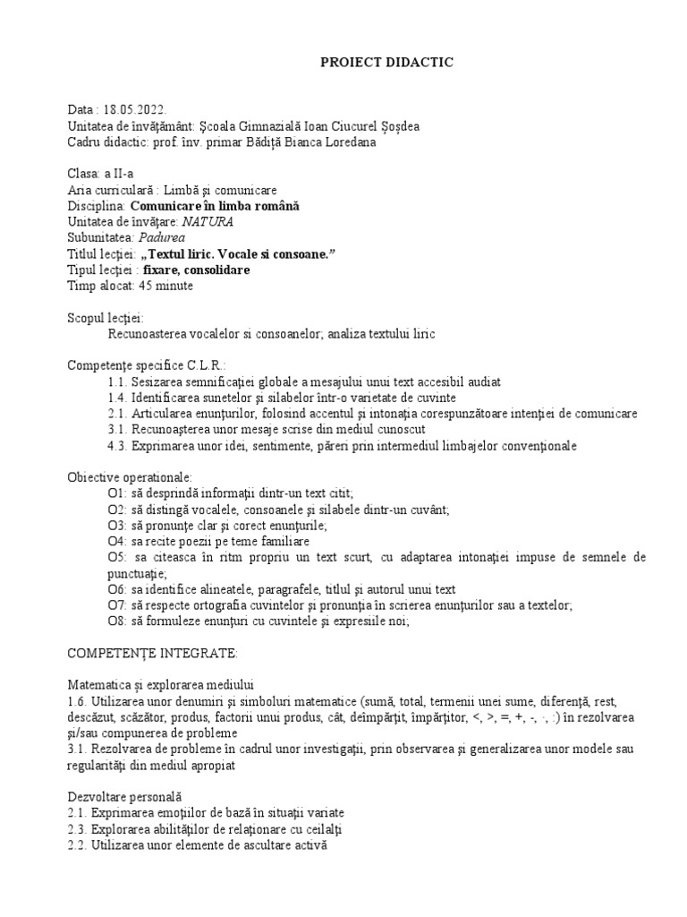 21 Proiect Didactic CLR | PDF