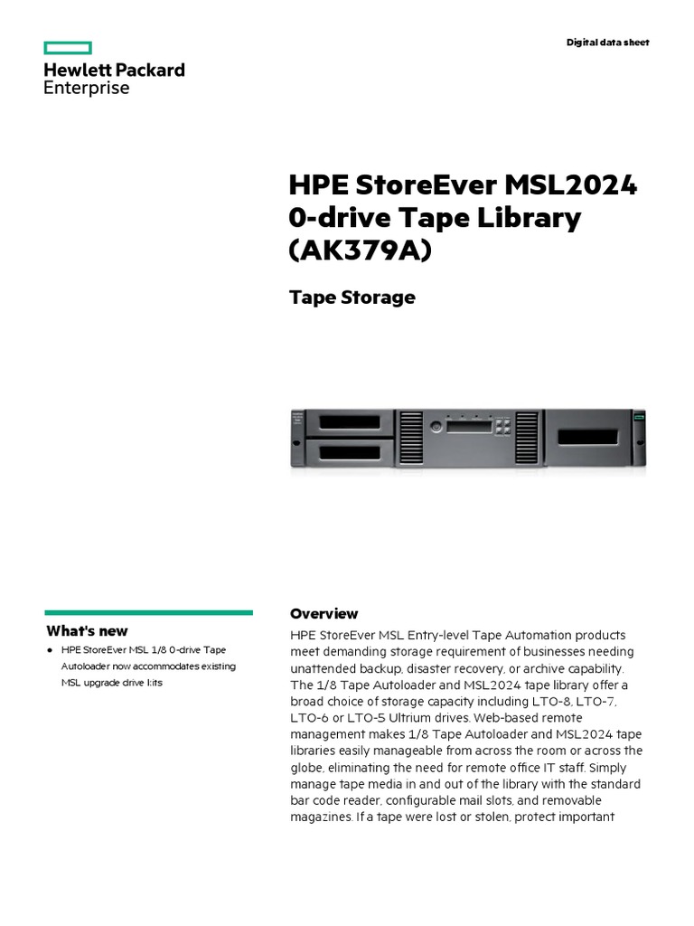 HPE MSL2024 0drive Tape Library Datasheet PDF