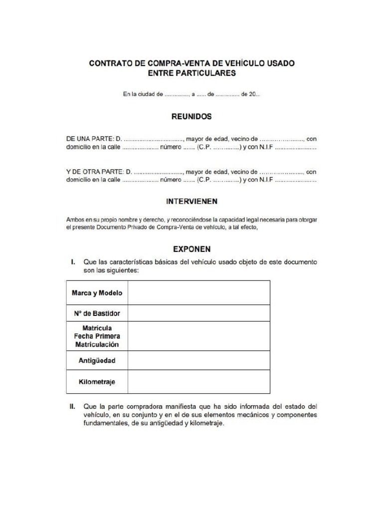 Formato Compra Venta de Vehiculo | PDF