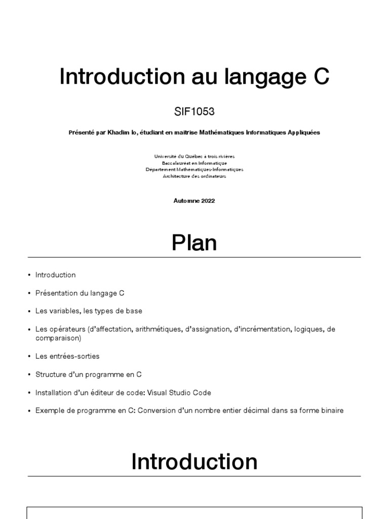 Introduction au langage C | PDF | Langage de programmation | C (Langage ...