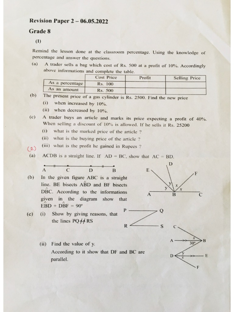 Worksheet Grade 8 Mathematics PDF
