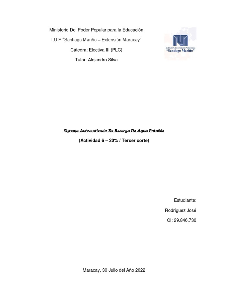 Sistema De Llenado De Agua Potable Pdf Informática
