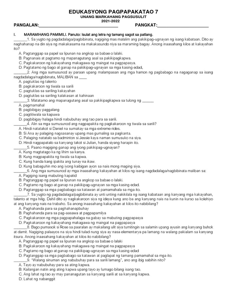Esp 7 Sumtest2 Q1 | PDF