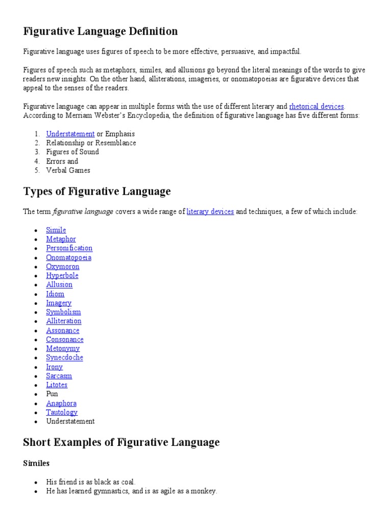 Figurative Language Definition | PDF | Poetic Devices | Rhetorical ...