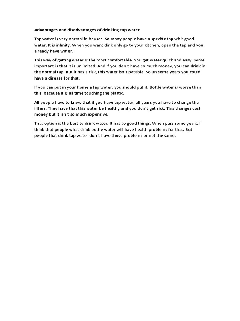 Advantages and Disadvantages of Drinking Tap Water PDF
