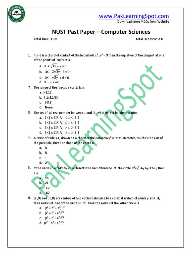 NUST Computer Science MCQs Guide | PDF | Microsoft Word | Capacitor