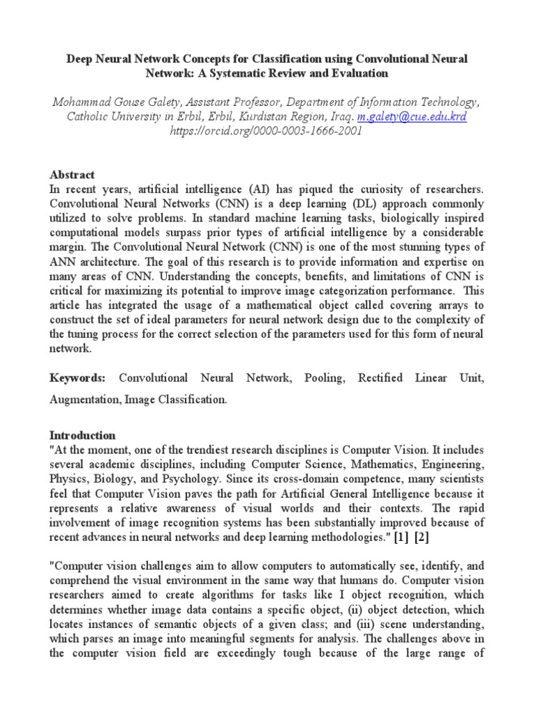 CNN Concepts for Image Classification Review | PDF