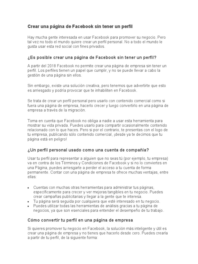 Crear Página Facebook sin Perfil Personal | PDF | Facebook | Business, image size:768x1024