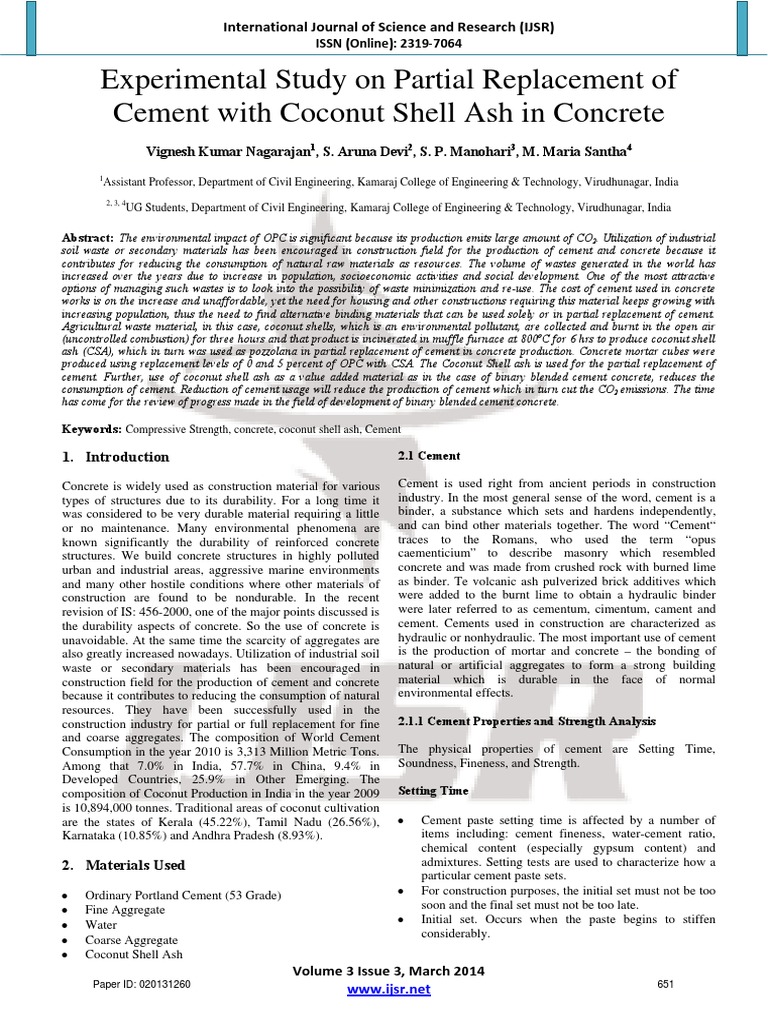 Experimental Study On Partial Replacemen | PDF | Concrete | Cement
