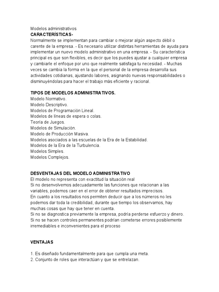 Taller Modelos Administrativos | PDF | Business | Planificación