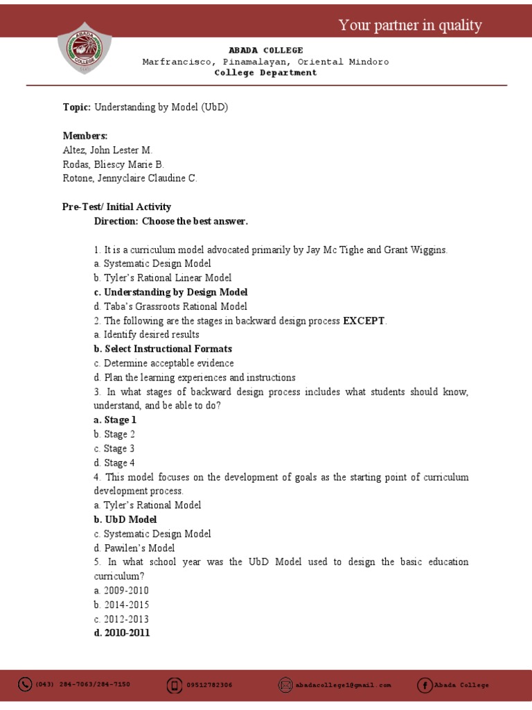 UbD Model Outline Document | Download Free PDF | Curriculum | Cognitive ...