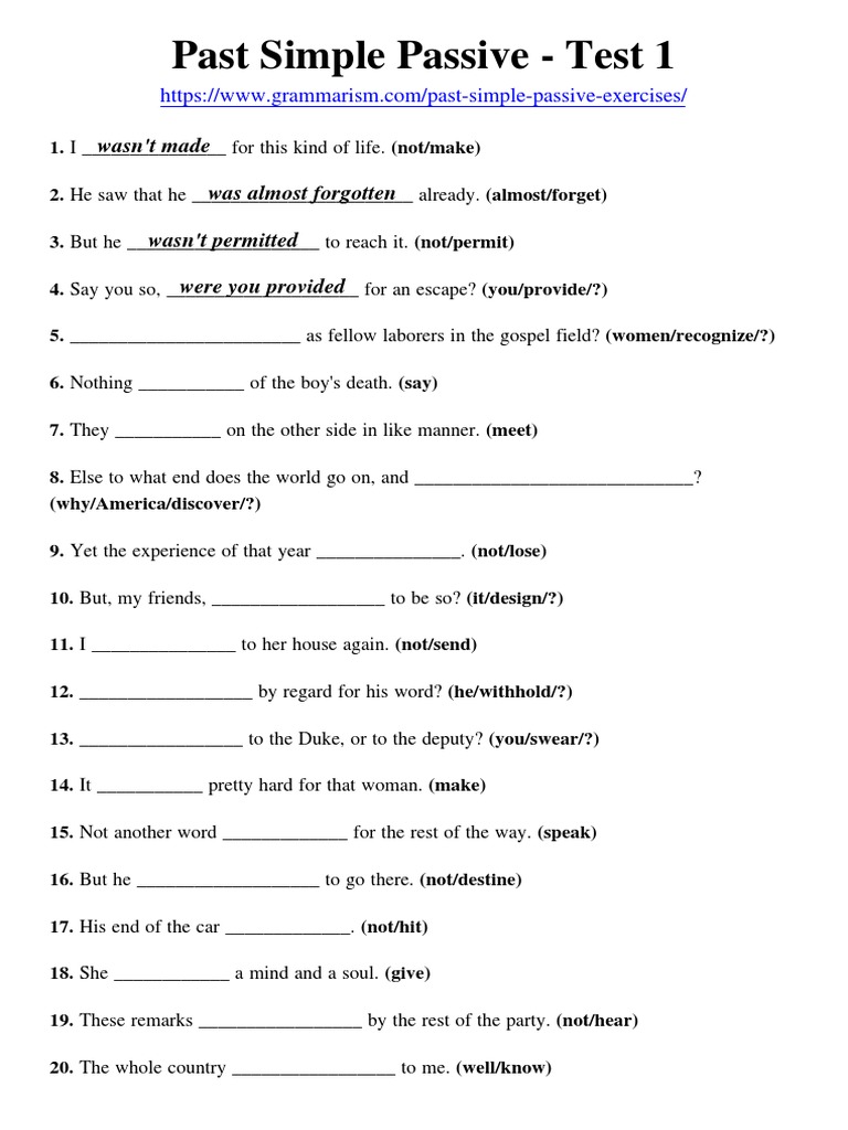 Grammarism Past Simple Passive Test 1 1829494 | PDF