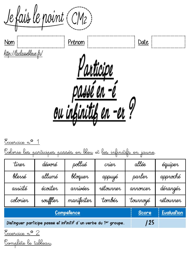 Exercices CM2 : Participe passé et infinitif | PDF