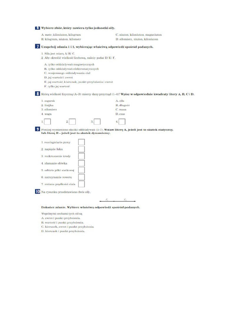 Test Fizyka Klasa 7 Dział 2 Test Fizyka | PDF