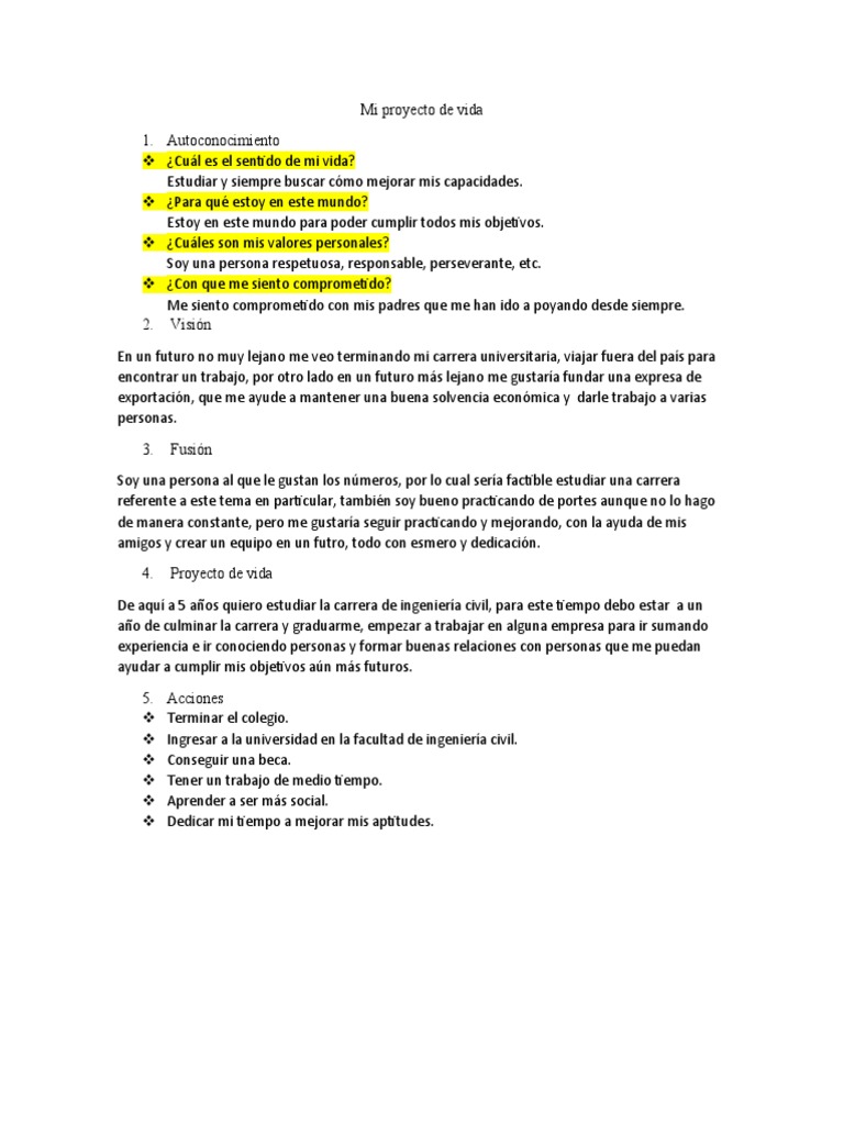 Mi Proyecto de Vida Letras | PDF