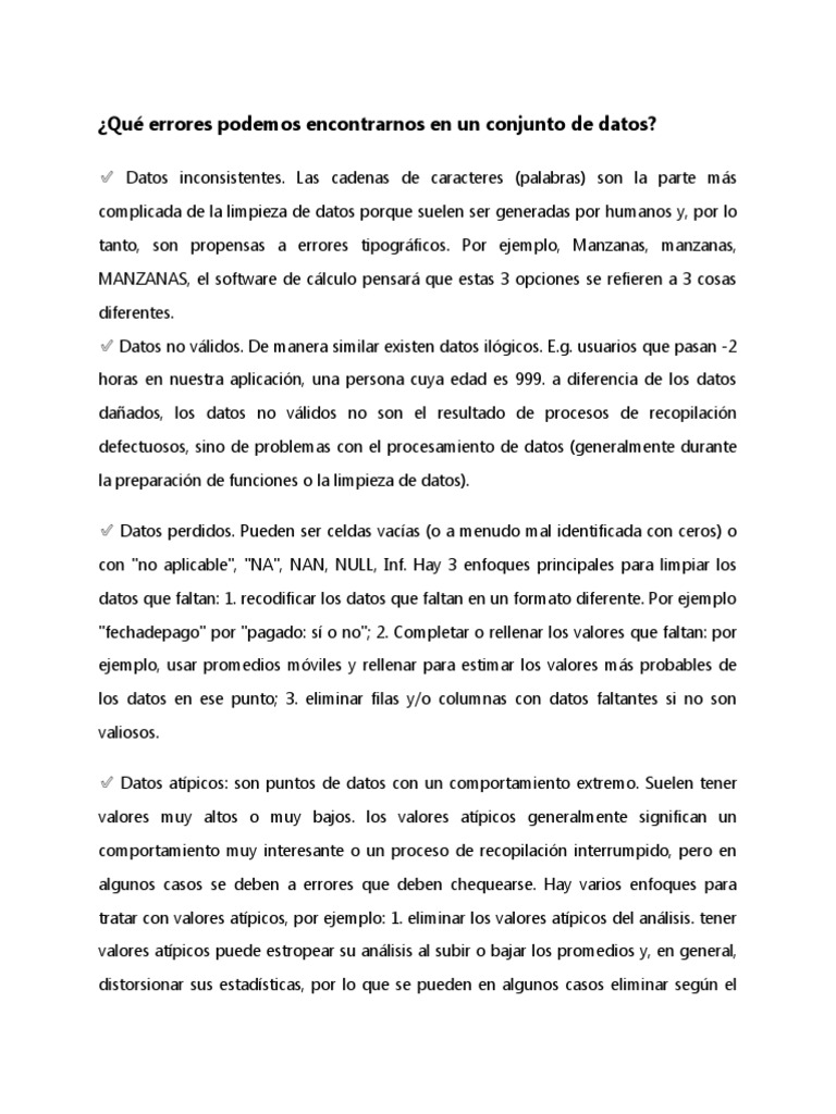 Qué Errores Podemos Encontrarnos en Un Conjunto de Datos | PDF ...