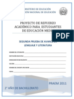 Segunda Prueba de Avance de Lenguaje y Literatura Segundo Ano de Bachilllerato Praem 2012