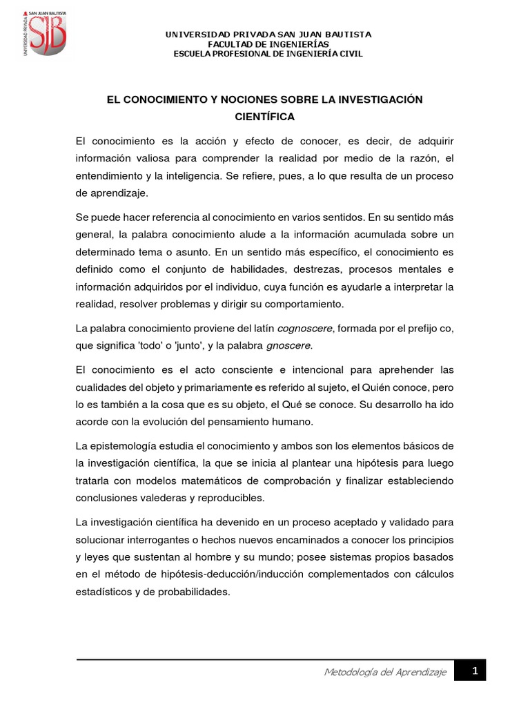 El Conocimiento y Nociones Sobre La Investigación Científica | PDF ...