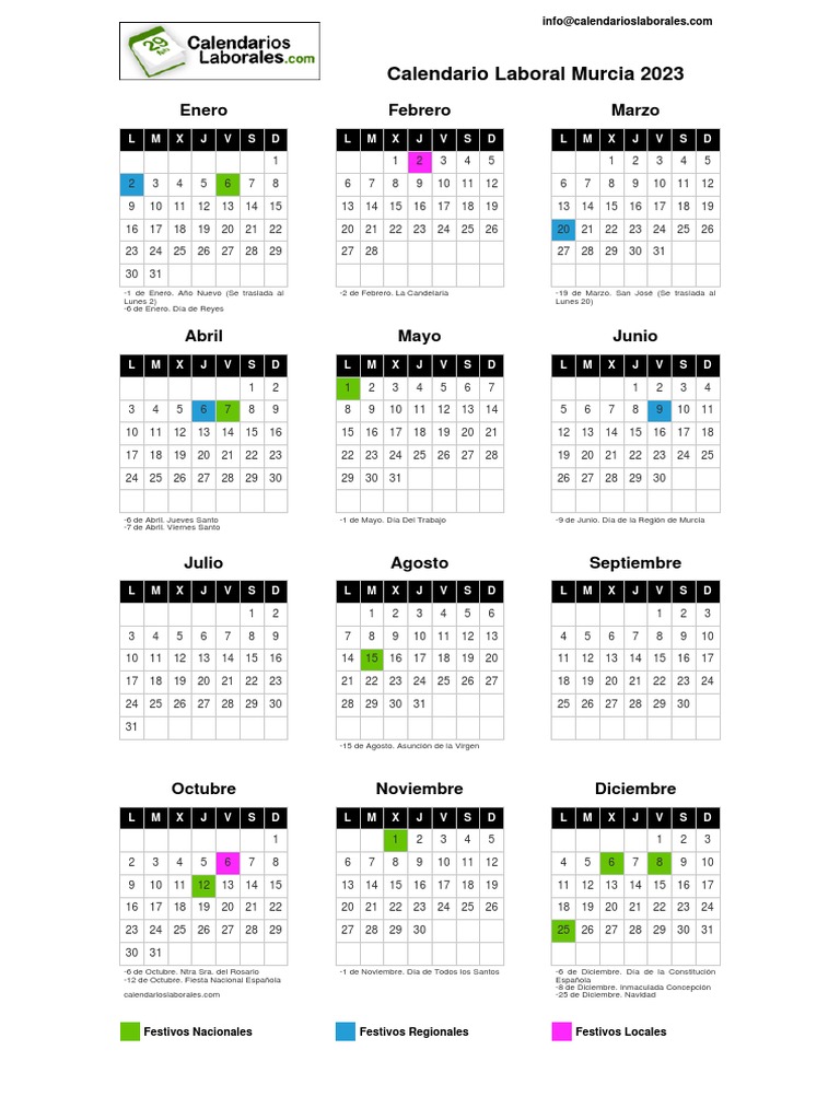 Festivos En Murcia 2023 Calendario Laboral Murcia 2023 | PDF | Calendario | Observancias
