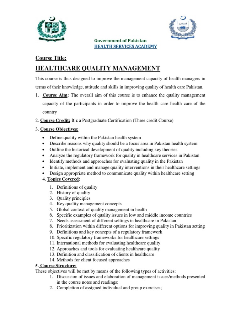 Healthcare Quality Managemnt Course | PDF | Health Care | Quality ...