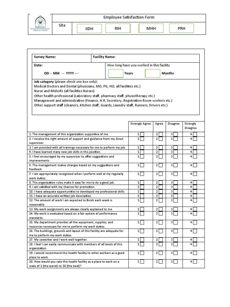 Employee Satisfaction Survey Template | PDF | Health Professional | Labor