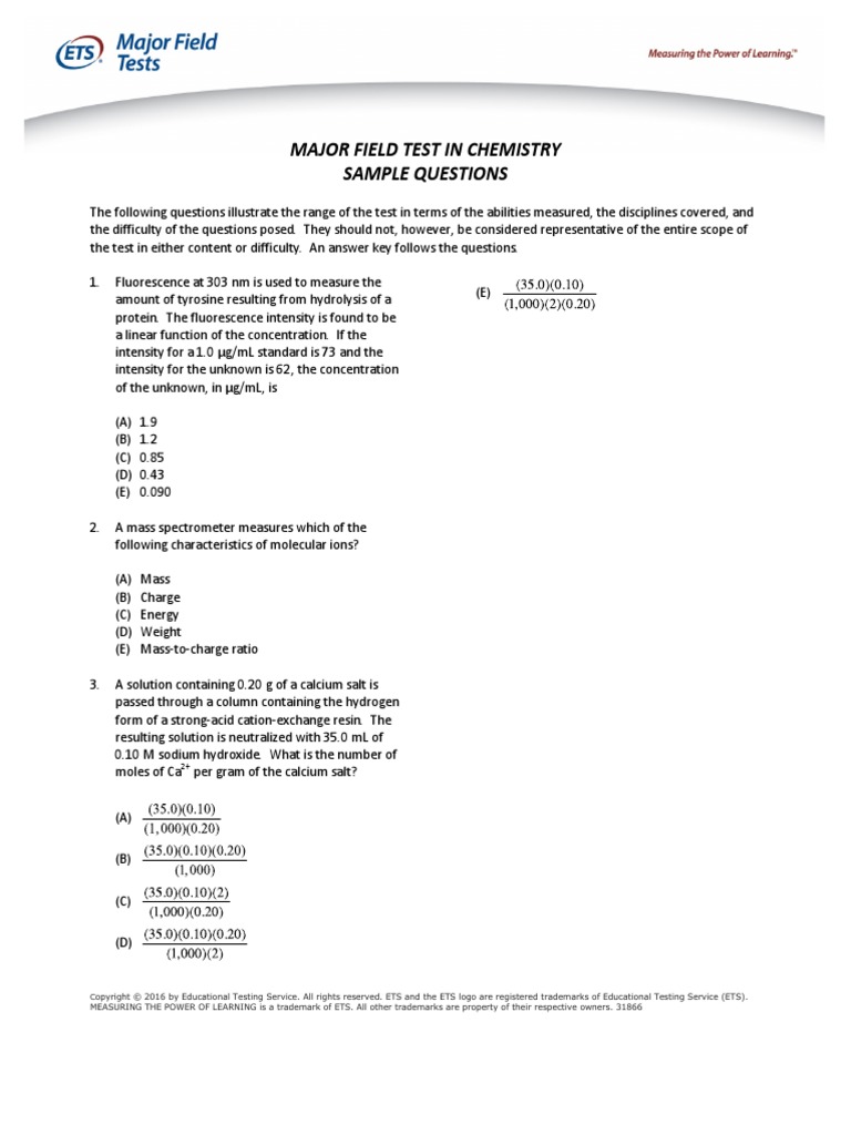 MFT Samp Questions Chemistry | PDF | Energy Level | Gases