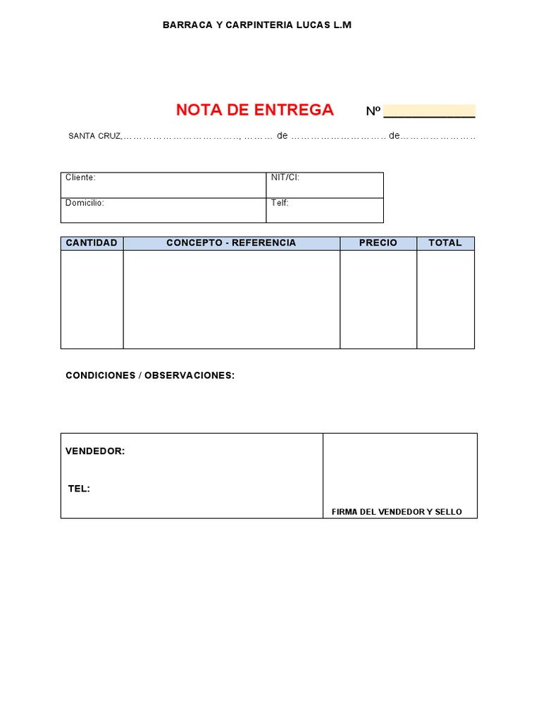 Modelo de Nota de Entrega | PDF