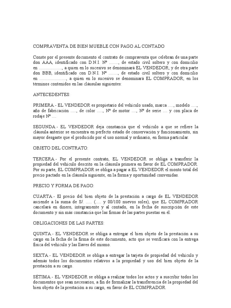 Compraventa de Bien Mueble Con Pago Al Contado
