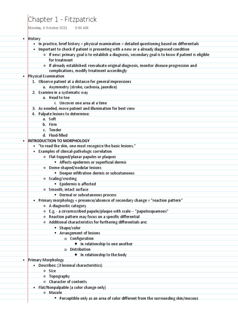 Notes On Introduction To Dermatology From Fitzpatrick | PDF