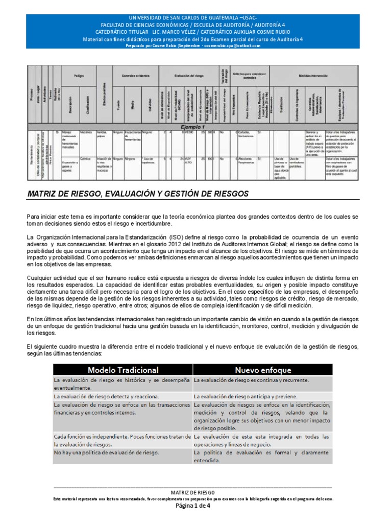 Matriz de Riesgo en Auditoría 4 USAC | PDF | Riesgo | Probabilidad