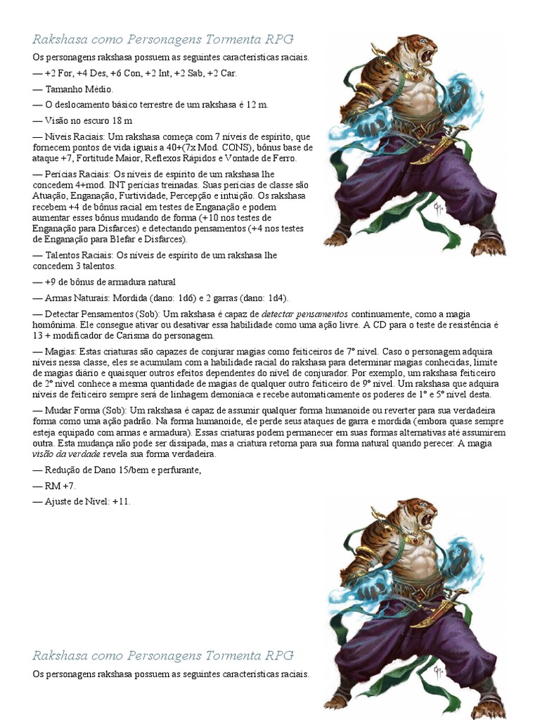 Rakshasa: Características no Tormenta RPG | PDF | Pensamento | Jogos de RPG