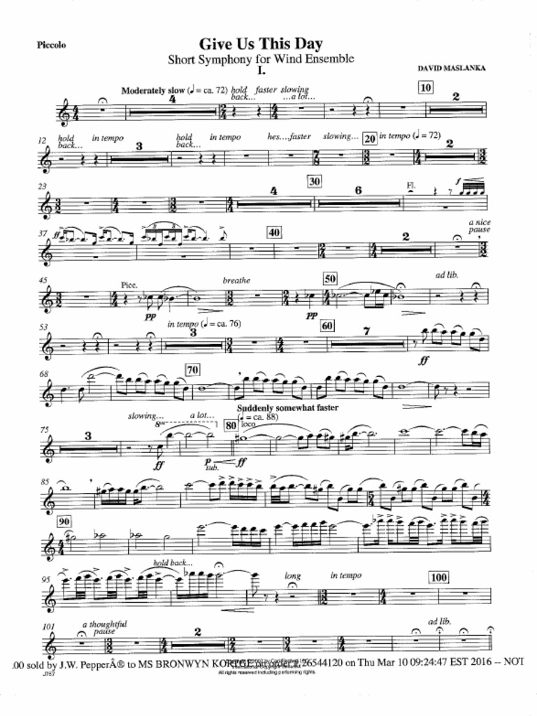 Give us this day maslanka pdf