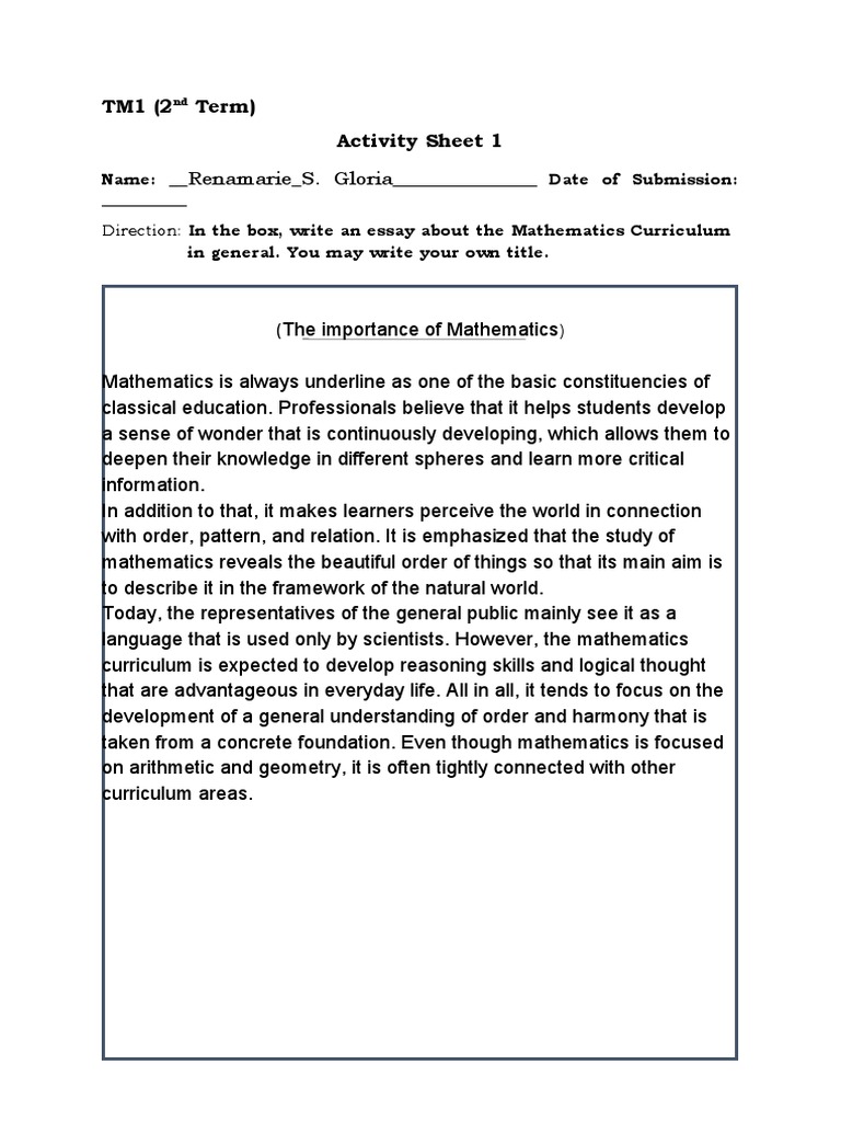 Importance of the Mathematics Curriculum | PDF