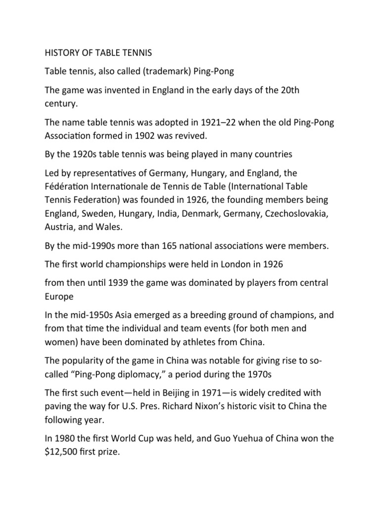 A Comprehensive History and Terminology Guide to the Sport of Table Tennis PDF Table Tennis