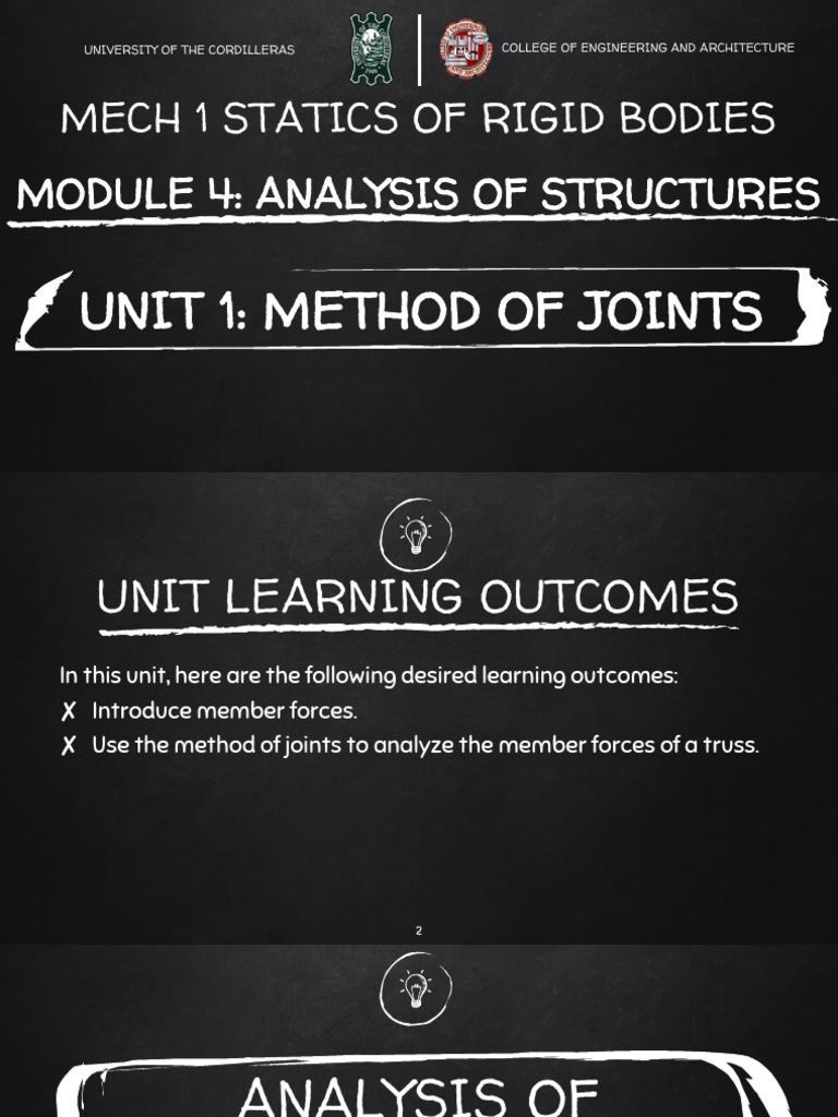 Mech 1 Module 4 Unit 1 (Method of Joints) | PDF | Truss | Force