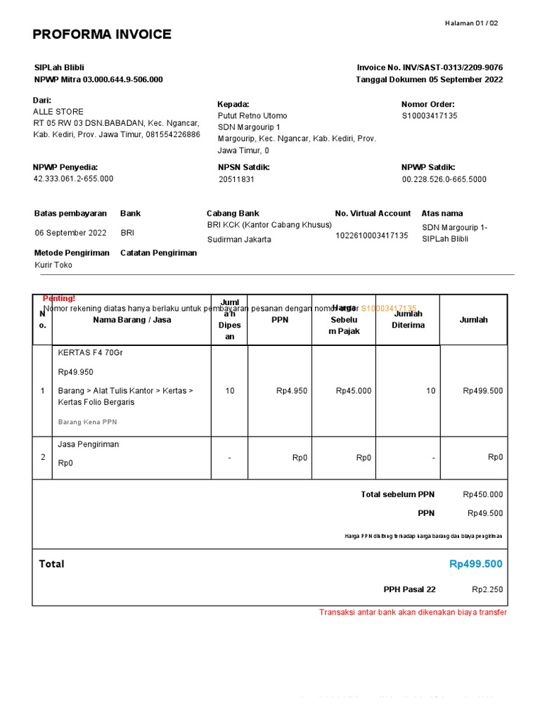 Proforma Invoice S10003417135 | PDF