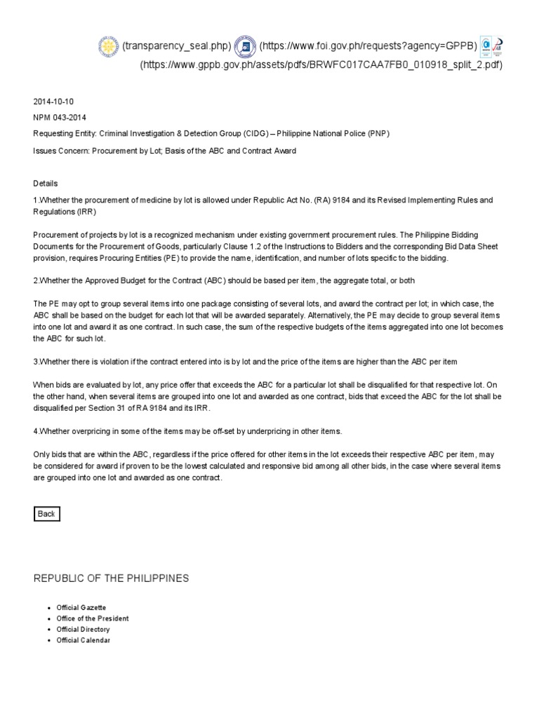 Gppb npm 043 2014 aggregated abc pdf public law justice
