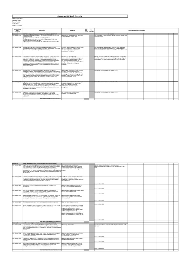 Contractor HSE Audit Guide | PDF | Risk | Risk Assessment