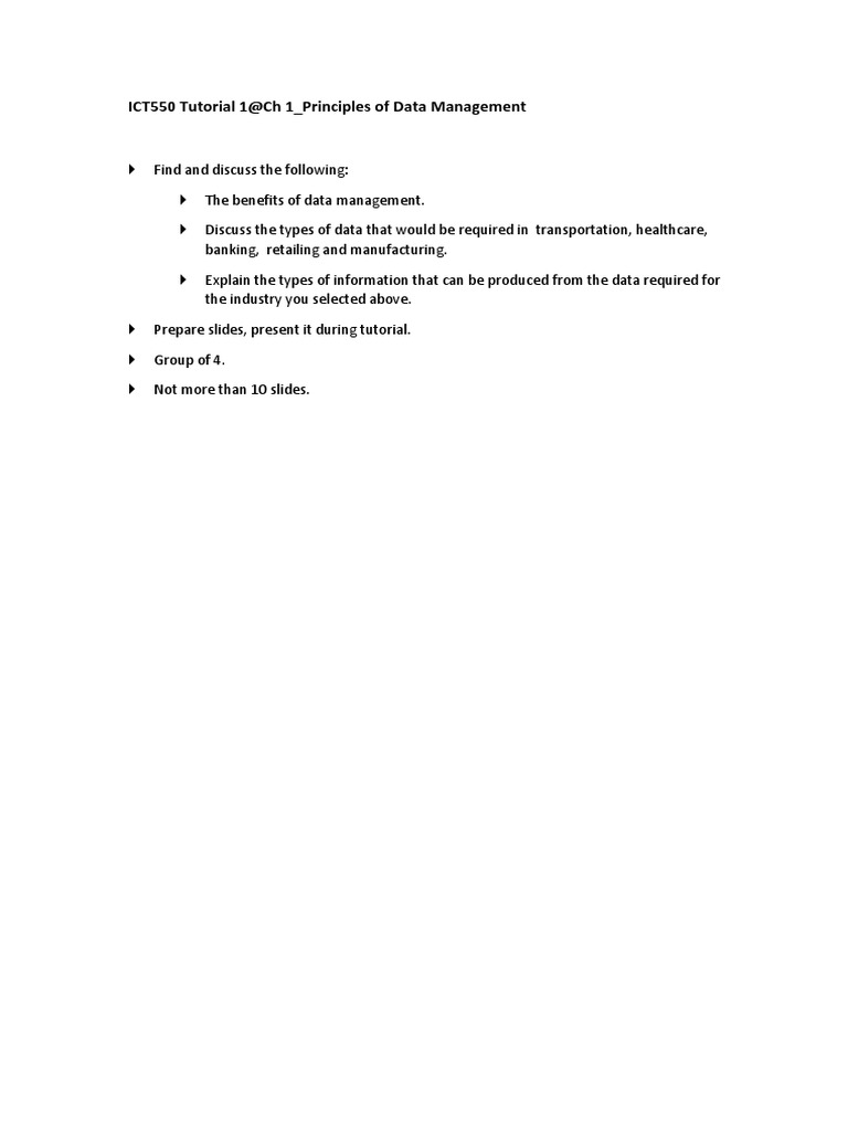 ICT550 - Tutorial 1@Ch1 - Principles of Data Management | PDF