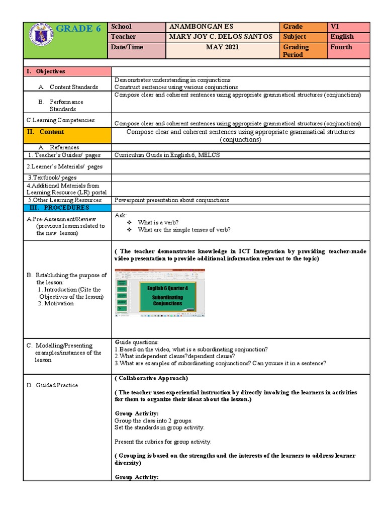 COT ENGLISH Quarter 4 PDF Learning Teachers