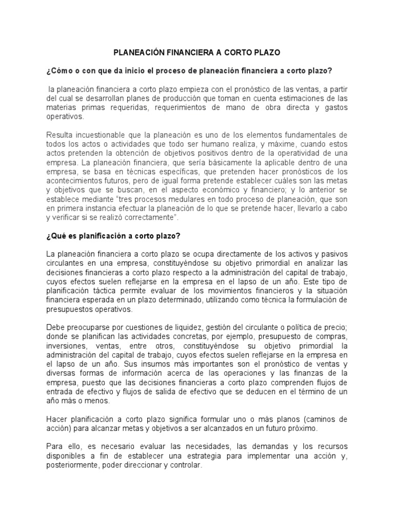 Planeación Financiera a Corto Plazo | PDF | Planificación | Presupuesto