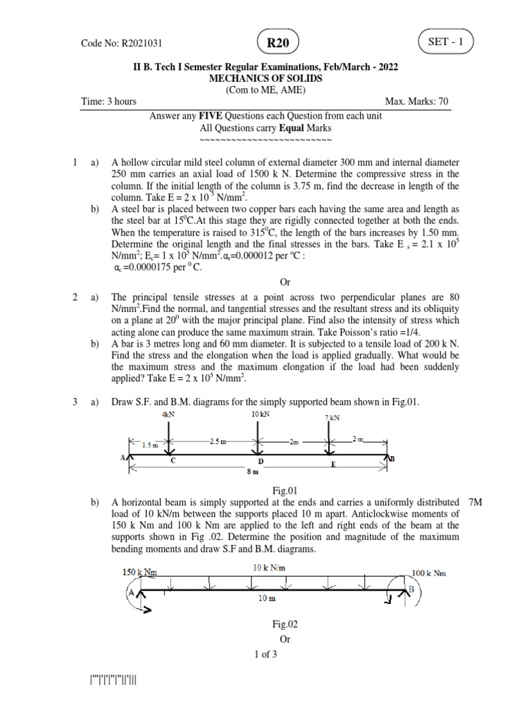 Mechanics of Solids Feb Mar 2022 | PDF | Bending | Beam (Structure)