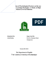 The Interaction of Psychological Factors On The Use of Language Learning Strategies: A Study at High School Level in Pakistan