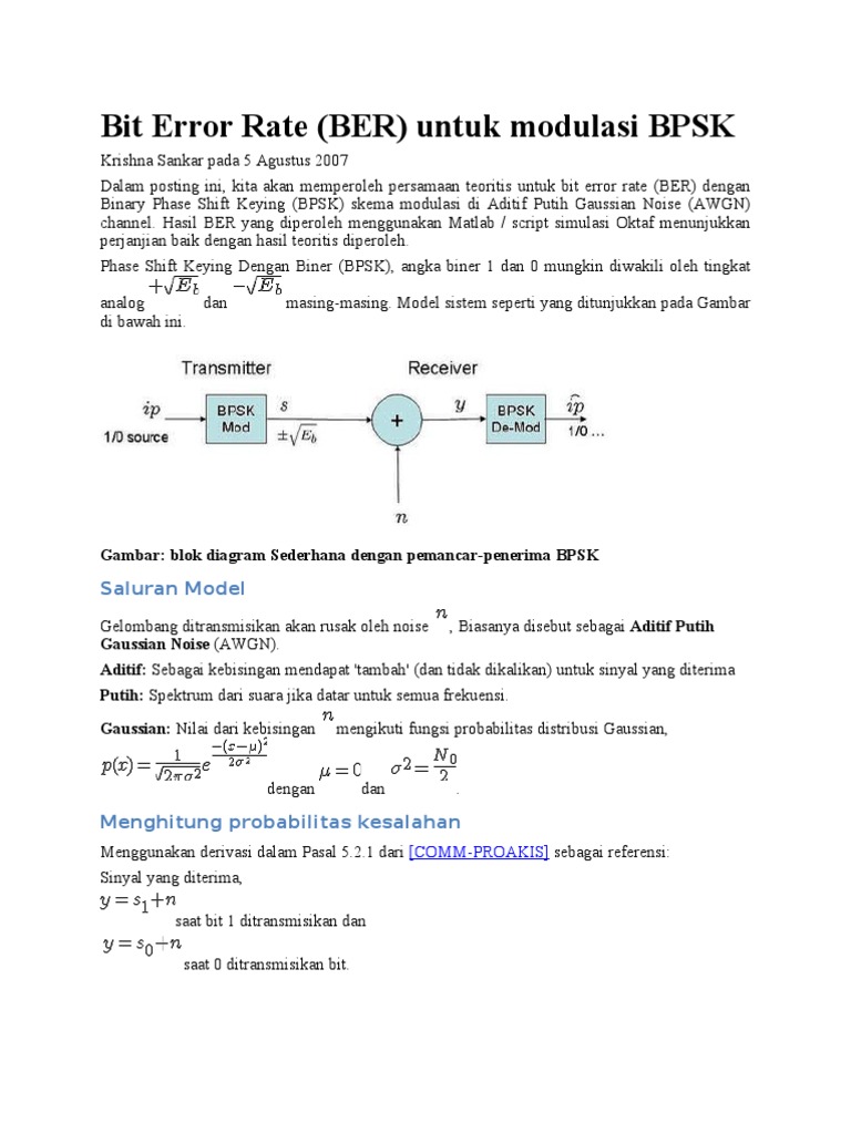 BER BPSK di Kanal AWGN | PDF