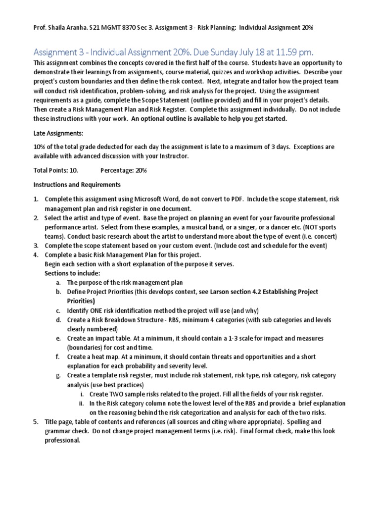 Instructions Prof Shaila Aranha MGMT8370 Sec 3 Assignment 3 ...