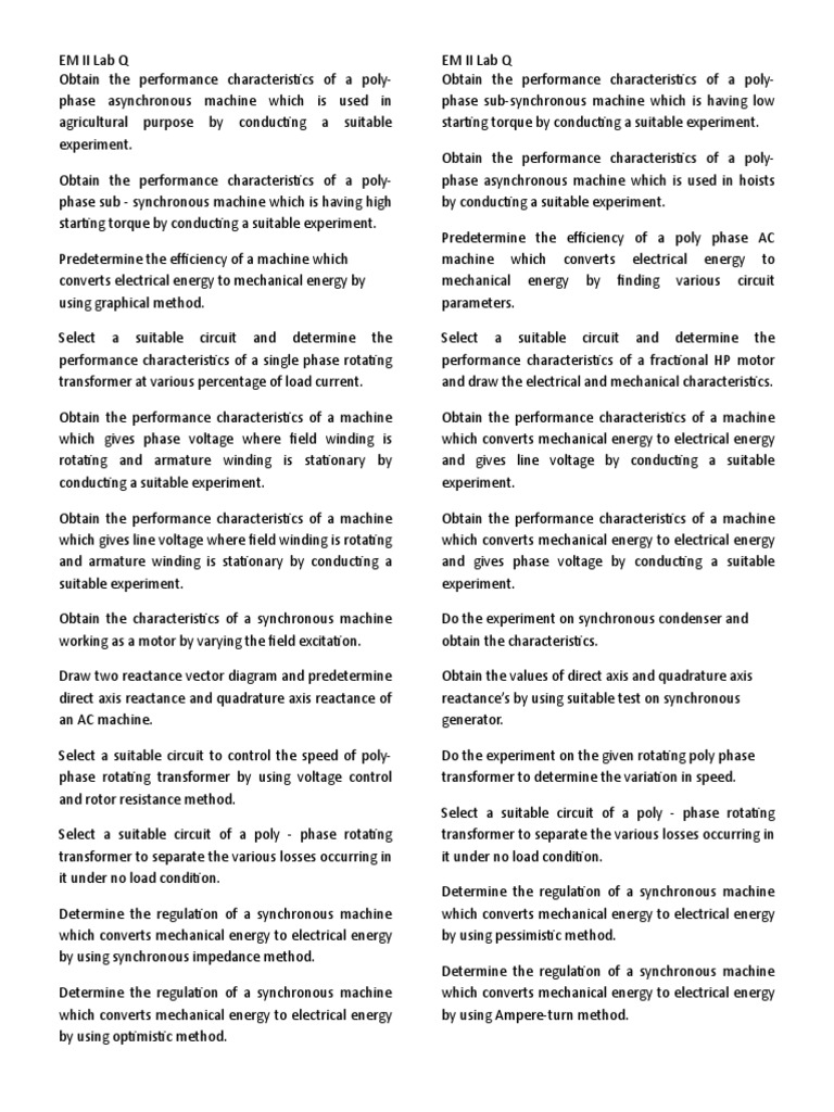 Em II Lab Q Download Free PDF Electric Motor Transformer
