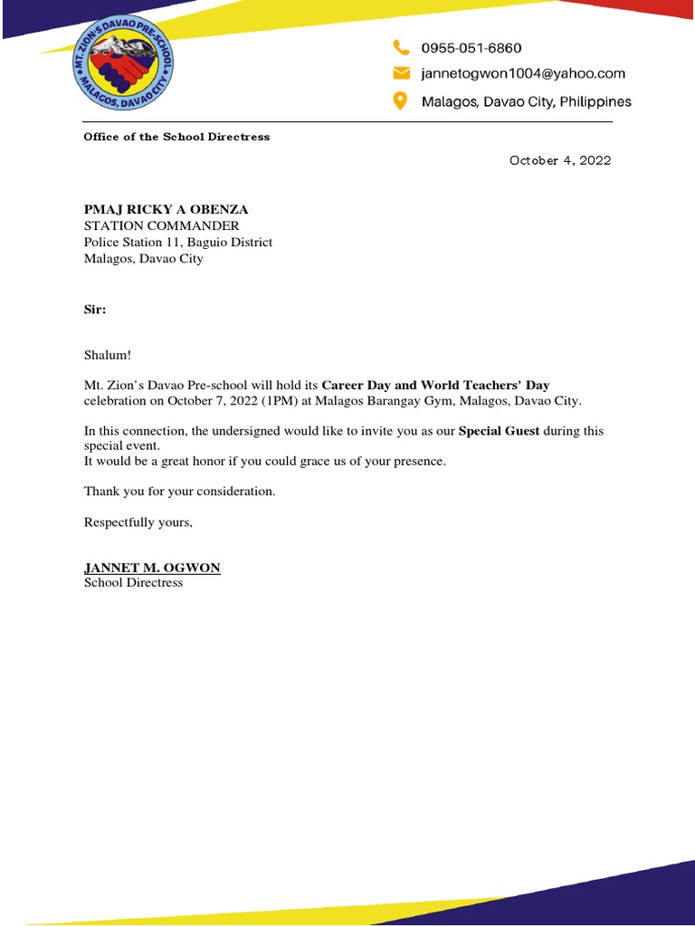 Career Day Invitation Letter PNP PDF